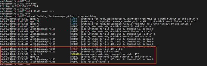 smartCORE Neustart durch Watchdog
